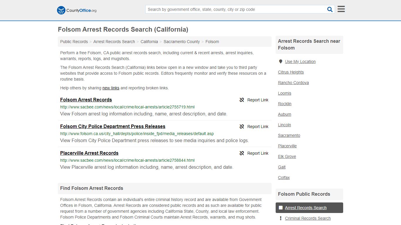 Arrest Records Search - Folsom, CA (Arrests & Mugshots) - County Office