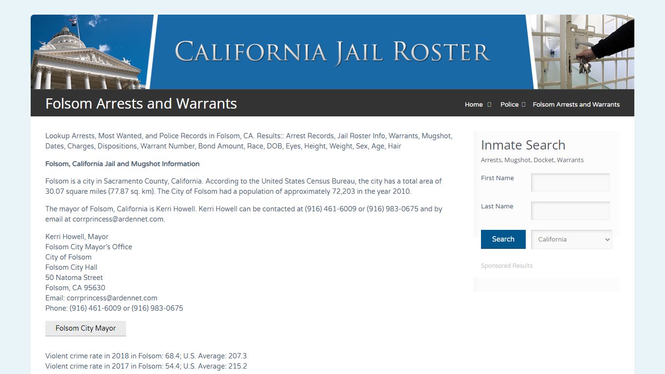 Folsom Arrests and Warrants | Jail Roster Search