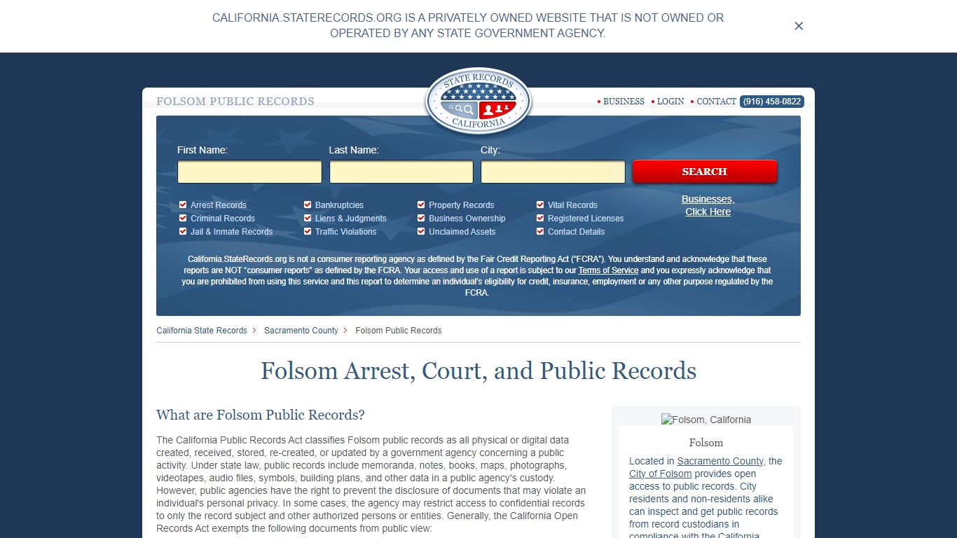 Folsom Arrest and Public Records | California.StateRecords.org