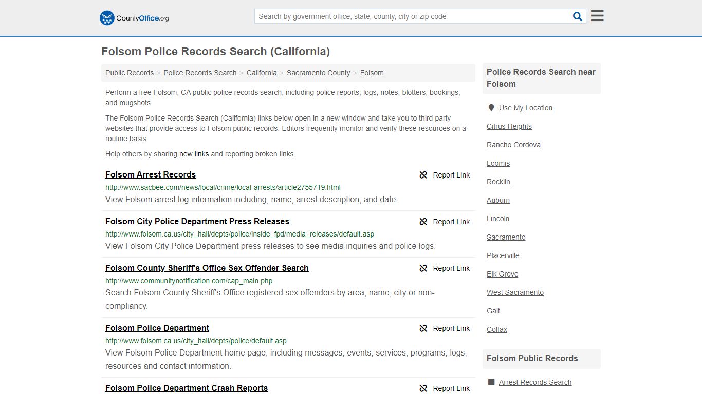 Folsom Police Records Search (California) - County Office