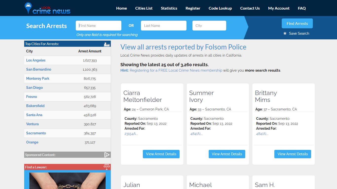Arrests reported by Folsom Police | Local Crime News
